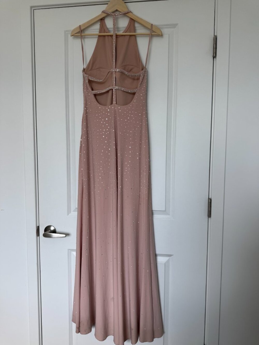 Betsy & Adam Pink Rhinestone Open Back Formal Maxi Dress Size 6